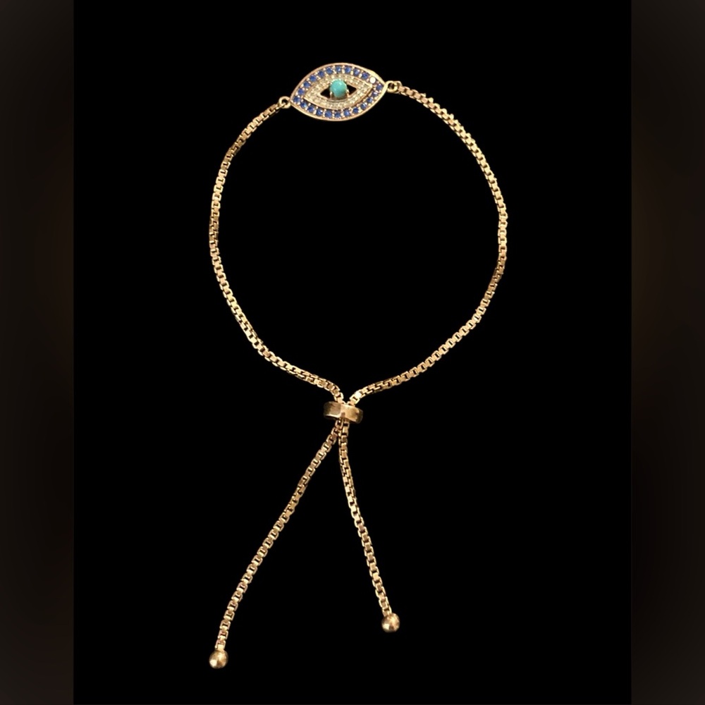 Gold plated over sterling 925 silver evil eye bracelet adjustable